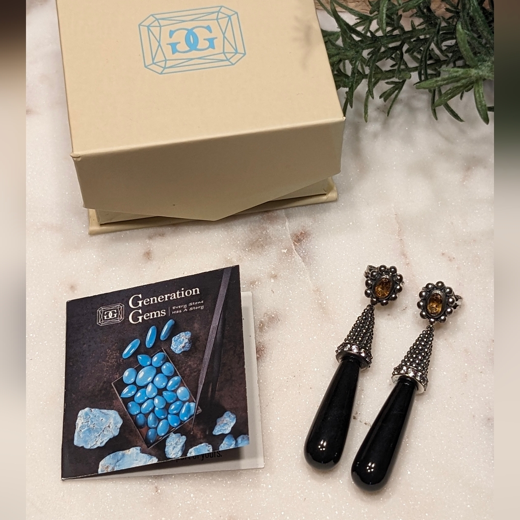 Qvc Generation Gems Black Jade Teardrop Earrings 28$